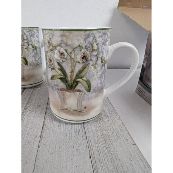 American Atelier Set Of 4 Floral Jardin Porcelain 10 oz Mugs Cups - Picture 2 of 10